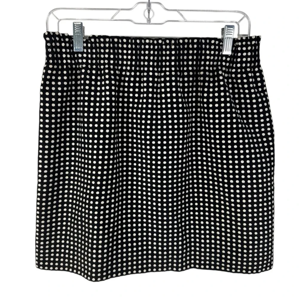 J.Crew Women's 6 Pull On Knit Mini Skirt Black Cream Polka-dot EUC Length‎ 17